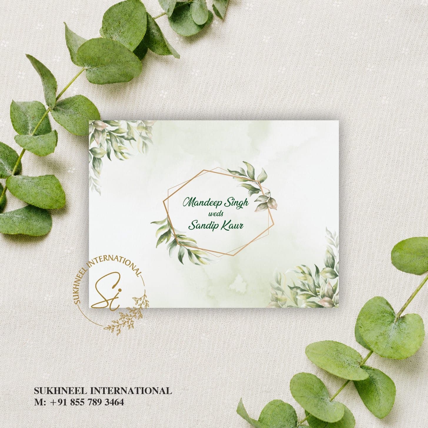 Green Leaves Wedding Cards